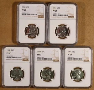 1960 to 1964 Proof Silver Quarters all Certified PF67 by NGC - Picture 1 of 2