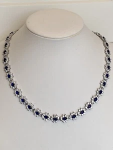 Charles Winston Sterling Silver Blue & Clear Cubic Zirconia Statement Necklace - Picture 1 of 10