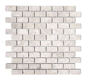 Light 1x2 Tumbled Mosaic Travertine Tile Wall and Floor Backsplash Bathroom  - Picture 1 of 3