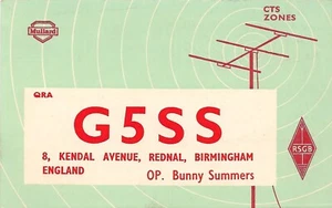 QSL Karte CB AMATEURFUNK Postkarte 1963 Wahlwiederholung Birmingham England G5SS Bunny Summers - Bild 1 von 2