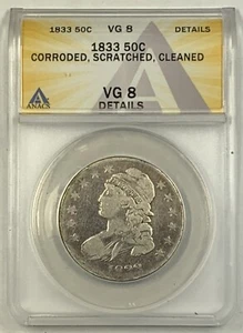 1833 Bust Half Dollar .50c ANACS VG 8 Details - Picture 1 of 2