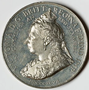 UK - 1897 Victoria "British Commerce" white metal Medal 1897 UNC, BHM-3515. 50mm - Picture 1 of 2