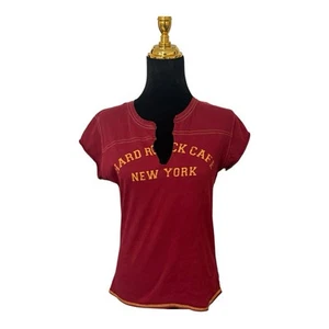 Hard Rock NY Damen-T-Shirt Distressed weinrot gelb Größe XL EUC - Bild 1 von 6