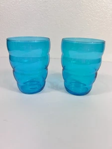 Set of 2  Skoja Ikea 4" Beehive Clear Blue Tumblers Wavy - Picture 1 of 6