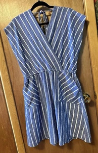 Suzanne Betro Midi Dress Blue & White Striped Size XL With Pockets - Picture 1 of 6