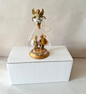 Vintage Fontanini Depose Italy Angel & Shepherd Christmas Glass Ornament - Picture 1 of 4