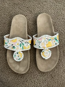 Jack Rogers - Ladies Floral Sandals W/ Suede Foot bed, Thong Style, Size 6M - Picture 1 of 3