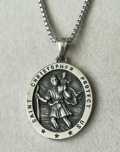 Heiliger Christophorus Anhänger + Halskette Silber Christophoros St. Christopher - Bild 1 von 4