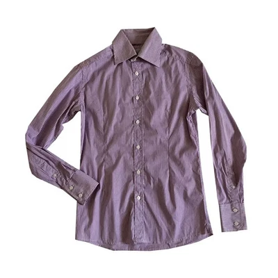 Daniele Alessandrini – S – Camicia in cotone elasticizzato a righe bianco viola - Immagine 1 di 3