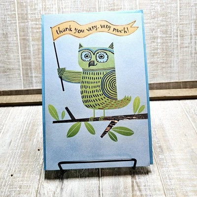 Tarjeta de agradecimiento American Greetings 6x8 azul verde búho pancarta agradecida Foto 1 de 4