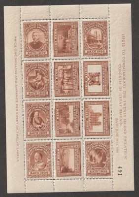 Poster Cinderella 22nd Philatelic congress of GB 1935 King George V KGV sheet - Image 1 of 2