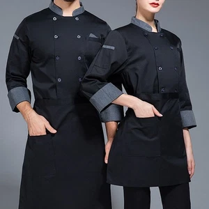 Professional Chef Coat Men Women Long Sleeve Chef Jacket Hotel Works Uniform - Picture 1 of 21
