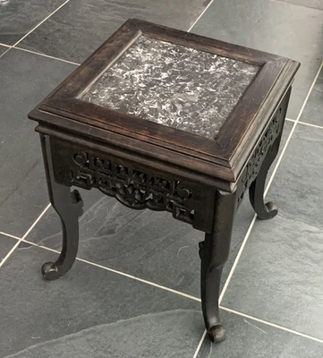 Antique Early C20th Chinese Ebonised Rosewood Marble Top Lamp Table Plant Stand - Image 1 of 4