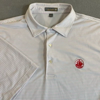Peter Millar Summer Comfort Striped Sailboat Embroidered Polo Shirt Size Large  - Image 1 of 4