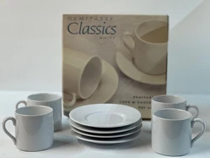VTG Signature Housewares Demitasse Cup & Saucer Set – Set of 4 White 5" Classics - Picture 1 of 8