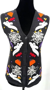Bobby Brooks Women's Fall Halloween Holiday Embellished Vest Small Black Knit - Picture 1 of 12