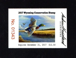 WYOMING  WY34   WILDLIFE CONSERVATION  STAMP  2017   MNH  ARTIST SIGNED - Picture 1 of 1