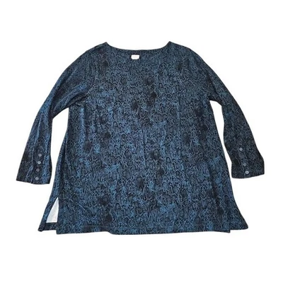 Туника Chico's топ женщин размер 4 XXL зеленый черный змеиная кожа печать эластичной кнопки - Изображение 1 из 4