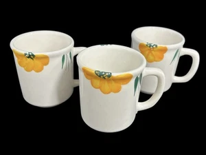 Maxam Tassen Italy 3 x handbemalt Gänseblümchen Blumen Kaffeetasse blau gelb Vintage - Bild 1 von 7