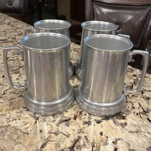 Set of 4 Vintage Apex Pewter Glass Bottom Beer Steins Lightweight 12 Oz. VGUC - Picture 1 of 9