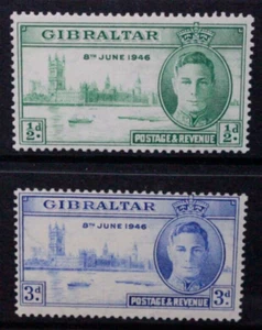 GIBRALTAR 1946 KGVI World War II WWII Victory. Set of 2. Mint HINGED. SG132/133. - Picture 1 of 2