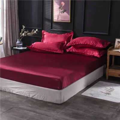 Sábana Ajustable Seda Hielo Bolsillo Extra Profundo King Sábana Plana 39-80"" para Adultos Adolescentes Foto 1 de 4