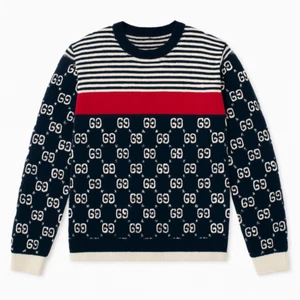 Gucci GG Jacquard Strickpullover | Navy/Cream/Rot | Größe L | Made in Italy | - Bild 1 von 5