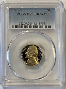 Jefferson 1976-S 5C PCGS PR70DCAM (grado perfecto/pop 156) - Imagen 1 de 3