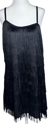 Mini Vestido Dreamgirl Talla XL Mujer Negro Flecos con Correas de Espagueti Ajustables Foto 1 de 4