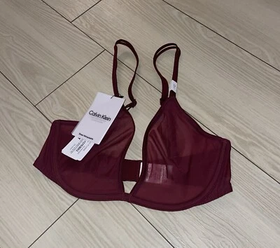 Nuevo sujetador sin forro Calvin Klein QF6727 Sheer Marquisette para mujer 32C púrpura Foto 1 de 4