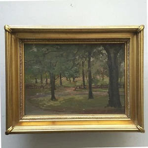 Dipinto olio originale d'epoca, non firmato - Paesaggio, alberi in un parco - Foto 1 di 12
