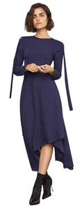 BCBG Max Azria Asymmetric Pleather-Trimmed Dark Pacific Blue Dress | Size 2 (34) - Picture 1 of 6
