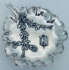 RARE WOOD HUGHES AESTHETIC STERLING LEAF FORM BOWL APPLIED TURTLE & FOLIAGE 1880