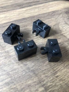 Lego Part: Black Brick Modified 1 X 2 With Clip (vertical Grip) (30237) Pk 4 - Picture 1 of 1