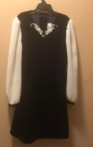 VTG Girl's Venice Blvd Dress Size 10 Blue Velvet Semi Sheer White Long Sleeves - Picture 1 of 12