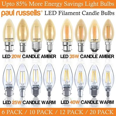 LED Candle Bulbs Filament Light Amber Warm White Bayonet Edison Screw Bulbs 240V - Image 1 of 4