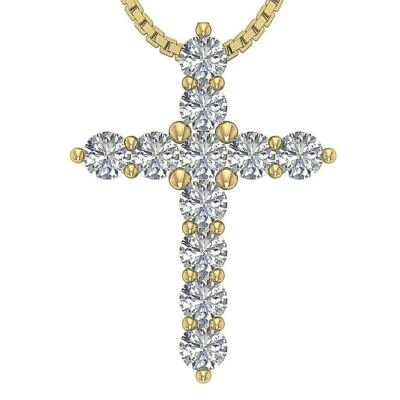 十字吊坠项链 VVS1 F 0.65 克拉圆形切割钻石 14K 金叉套装 — 第 1/4 张图片