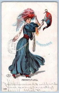 1905 Pennsylvania College University Cheerleader Girl Pennant Ullman Co postal - Imagen 1 de 2