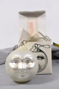 "ORNAMENTO GRANDE 6"" MAN MOON cara plateada vidrio de mercurio esmerilado Dept 56 con caja" - Imagen 1 de 8