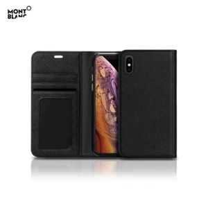 Genuine Montblanc Natural Calf Leather Flip Wallet Cover Case Skin for iPhone XS - Picture 1 of 4
