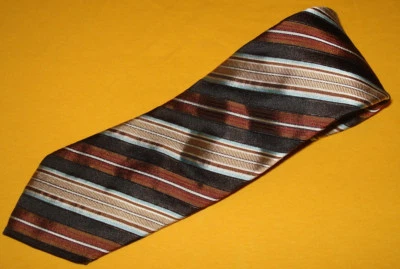 HUGO BOSS MADE IN ITALY BROWN/BEIGE/BLUE STRIPED TIE - NECK TIES - DESIGNER TIES - Image 1 of 3
