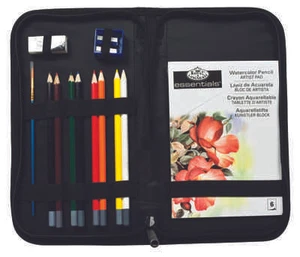 Watercolour Pencils Sketching Set Brush, Pad & Zip Up Travel Case Art Set KCWPS - Picture 1 of 3