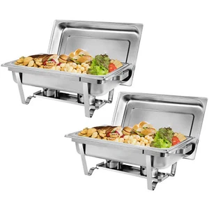 2 Packs 8 Quart Stainless Steel Chafing Dishes Buffet Trays Chafer With Warmer - Picture 1 of 9