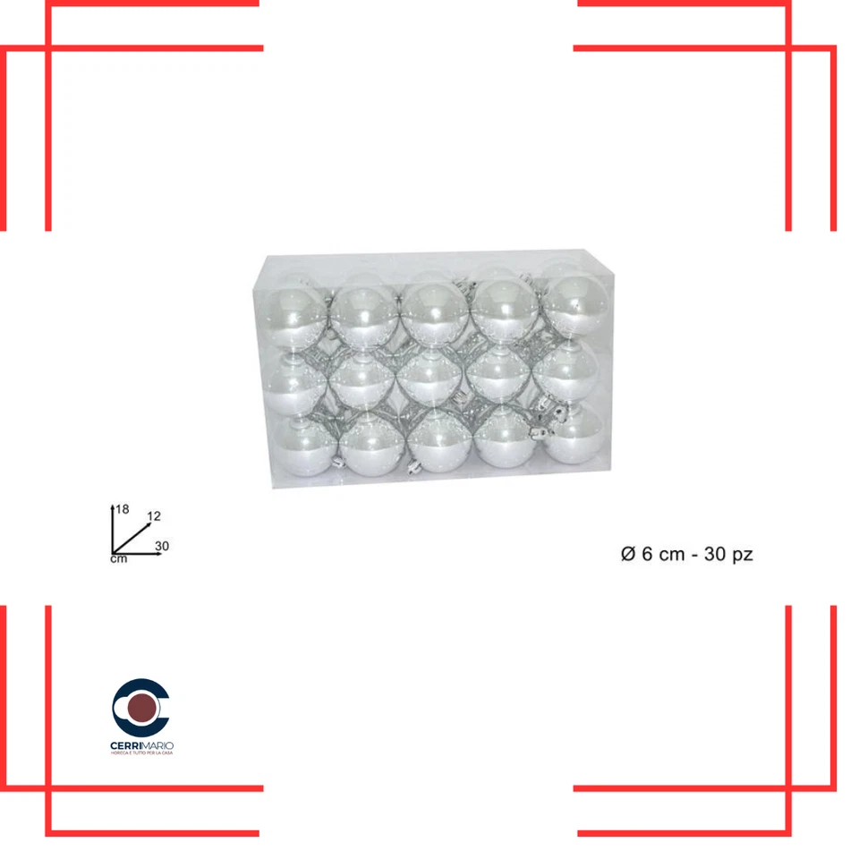 Confezioni 30 palline Natale diam. cm.6 argento albero natale addobbo natalizio - Immagine 1 di 1