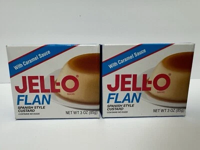 2 Natillas JELLO Sabor FLAN De Colección SELLADAS Caja Coleccionable Jell-o Años 90 Utilería de Película Foto 1 de 4