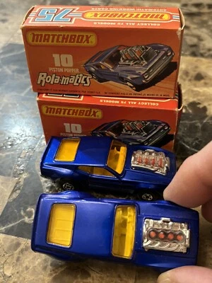 2 Matchbox 1973 No 10 Ford Mustang Piston Popper Yellow Orange Glass New In Box - Image 1 of 4