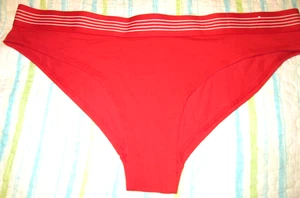 Flirtitude ladies' CHEEKY Bikini PANTY-red w/ striped waist -SZ L-NWOT - Picture 1 of 5