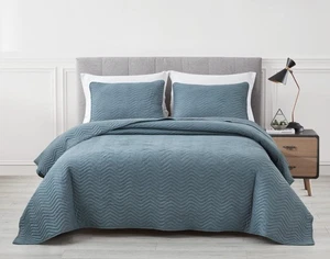 Weaver 3-Piece King Size Quilt Set, Dusty Blue Crushed Soft Microfiber Lightw... - Picture 1 of 6