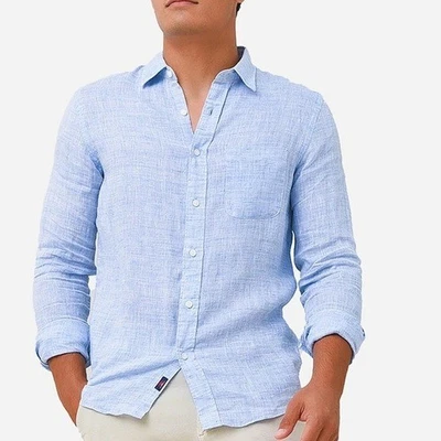 Faherty 100% Linen Men’s Laguna Blue Button Down Shirt Large - Image 1 of 4