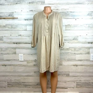 For Cynthia Women's Beige Linen Blend Tunic Dress Roll Tab Sleeve Size XL - Imagen 1 de 8